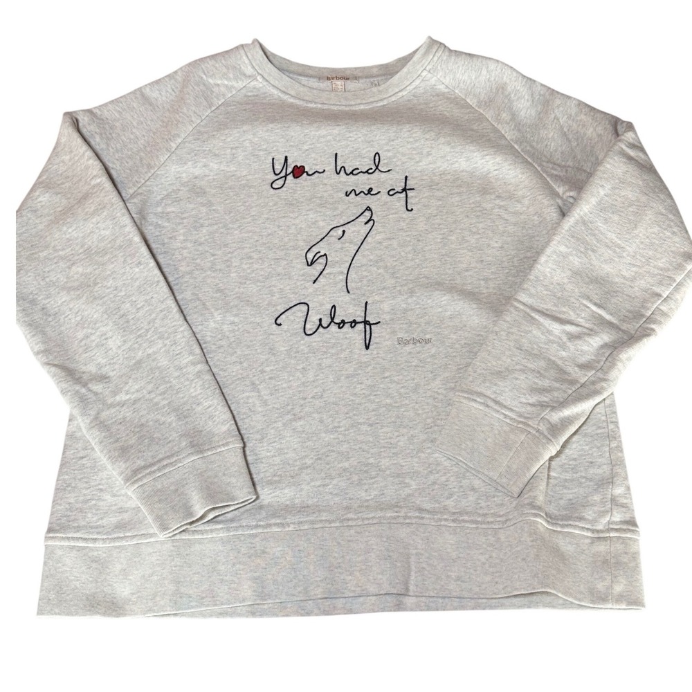 Barbour‎ Westbury Overlayer Women 8 Gray You Had Me At Woof Dog Crew Sweatshirt - Picture 6 of 9